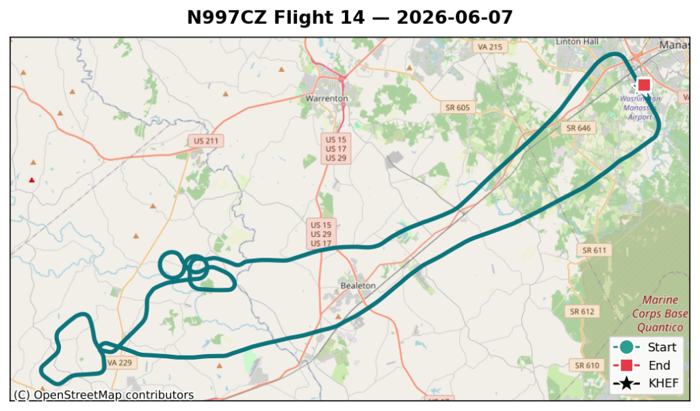 Ground track for N997CZ Flight 14